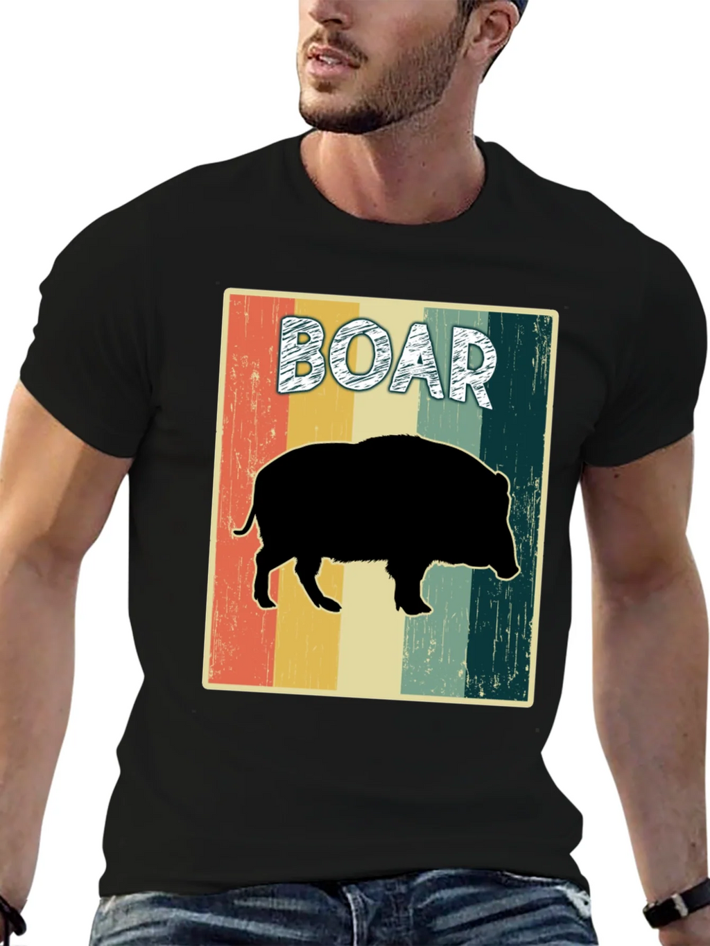 Vintage Style Boar Graphic Tee - Black product image 4