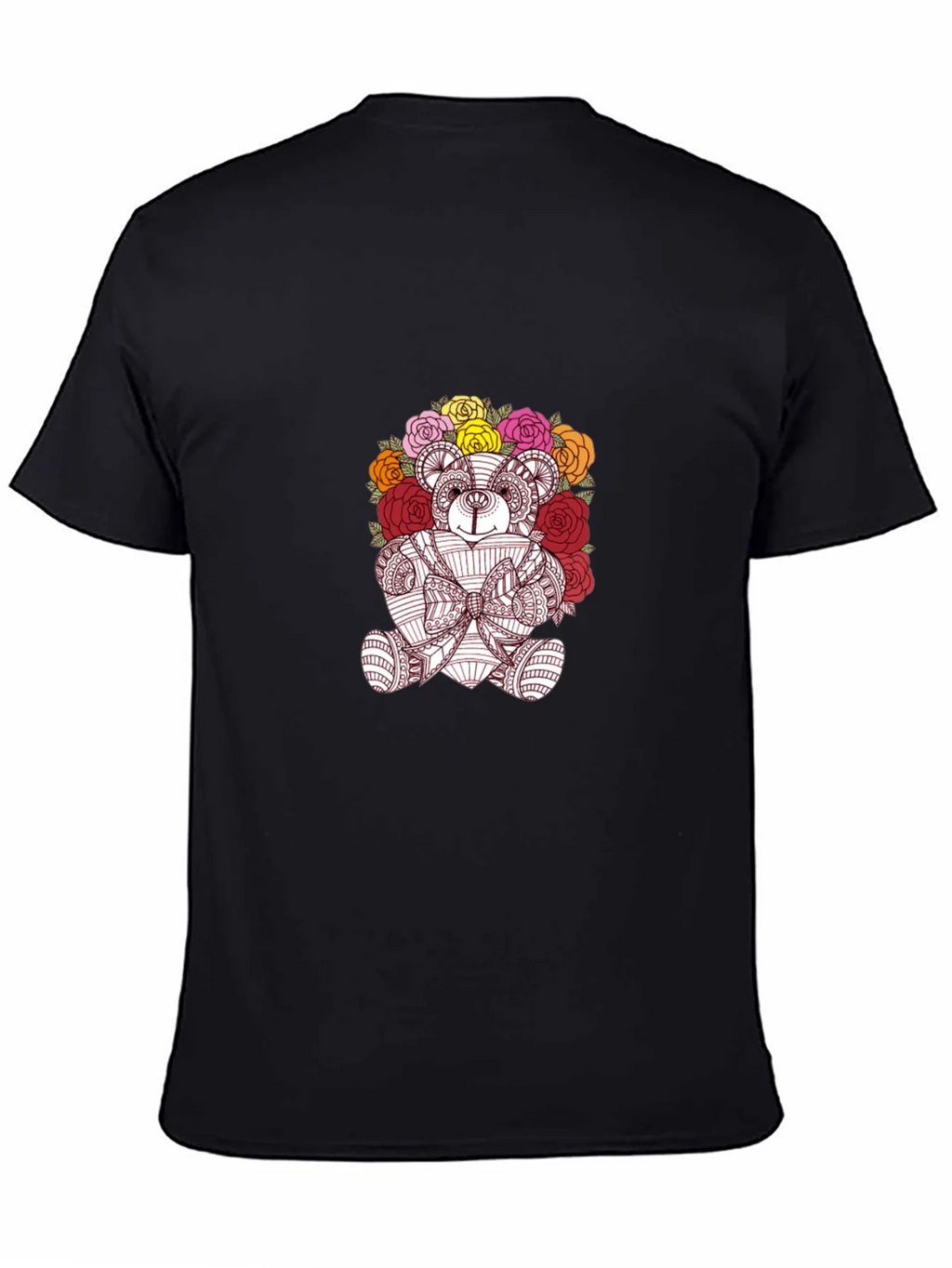 Floral Teddy Bear Graphic Black T-Shirt product image 3
