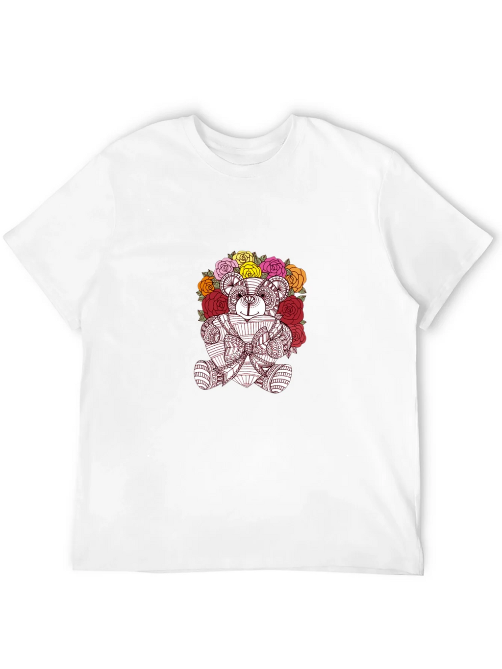 Floral Teddy Bear Graphic Black T-Shirt product image 7