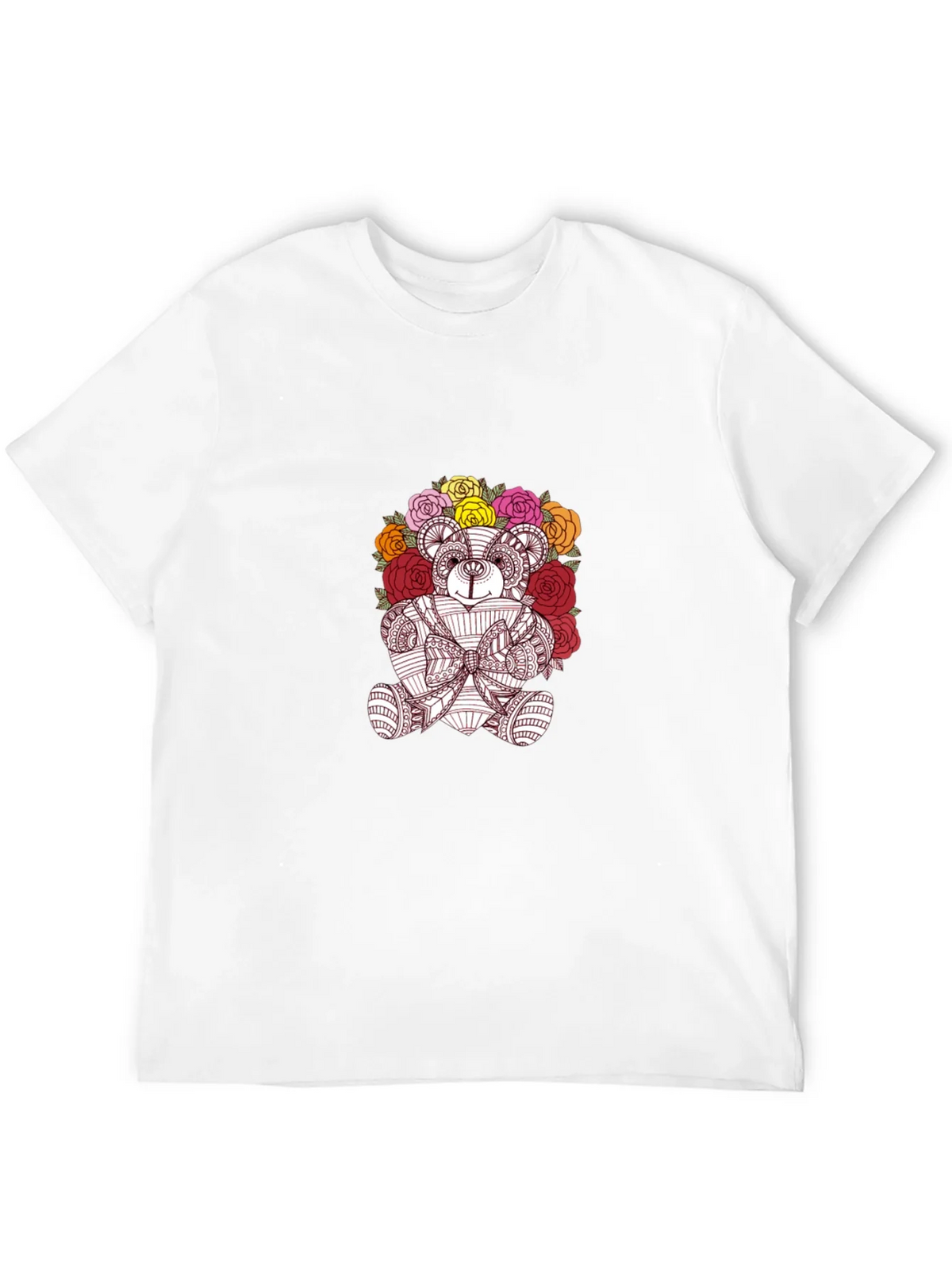 Floral Teddy Bear Graphic Black T-Shirt product image 7