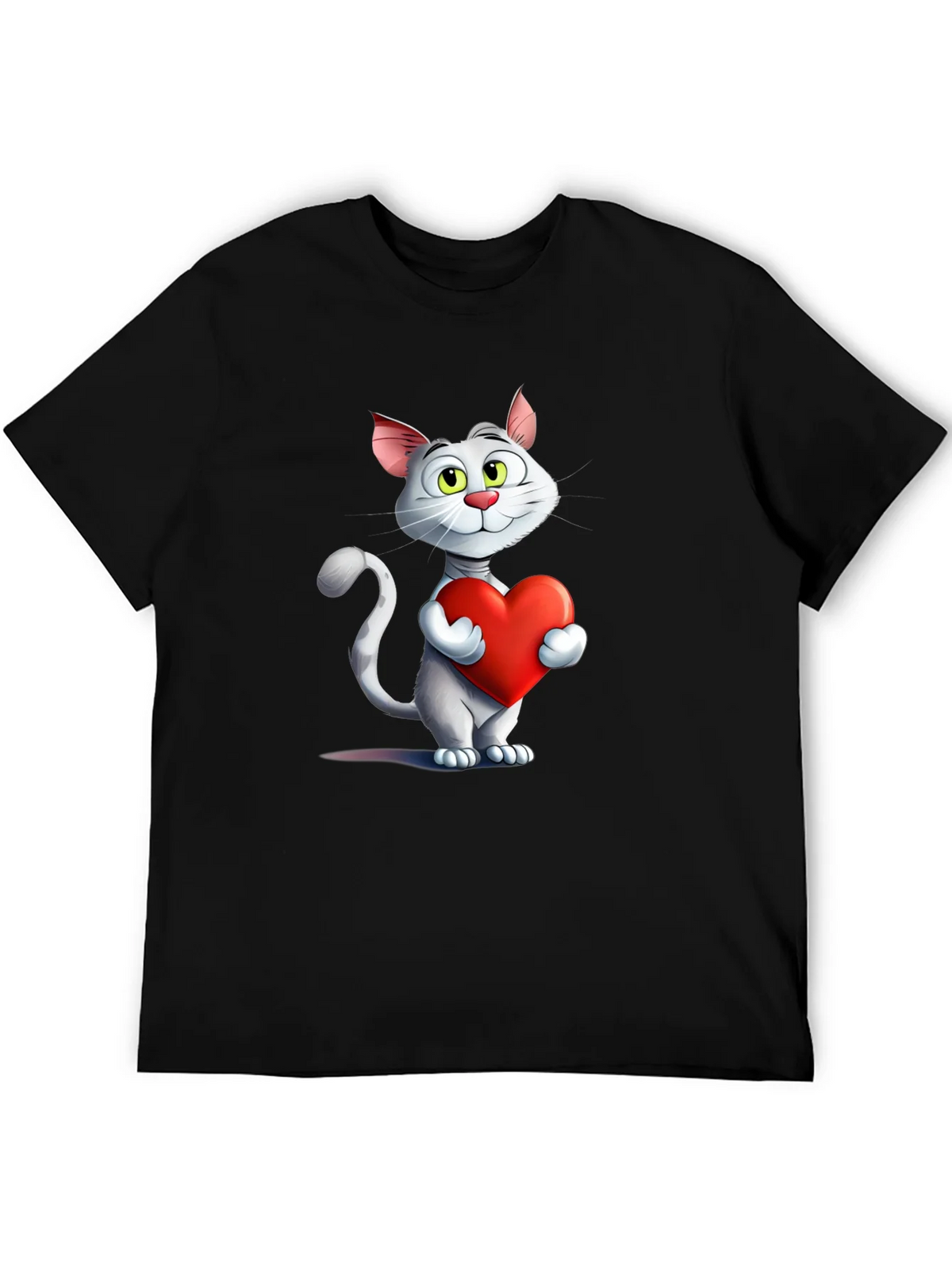 Cute Cat Holding Heart Graphic T-Shirt product image 5