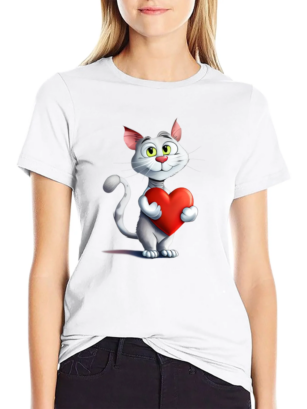 Cute Cat Holding Heart Graphic T-Shirt product image 8