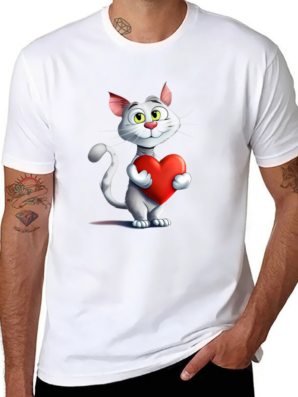 Cute Cat Holding Heart Graphic T-Shirt product image 7