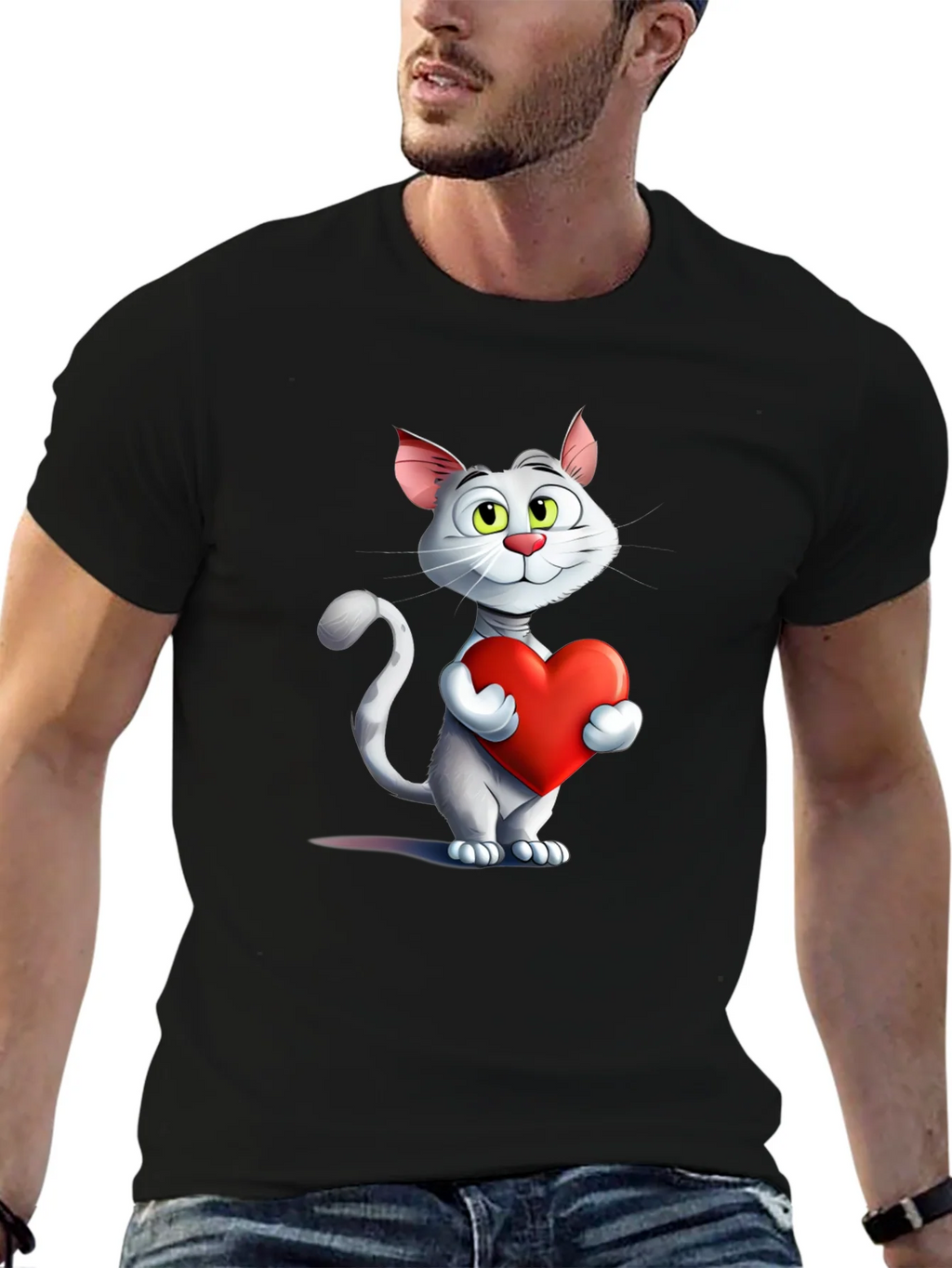 Cute Cat Holding Heart Graphic T-Shirt product image 6