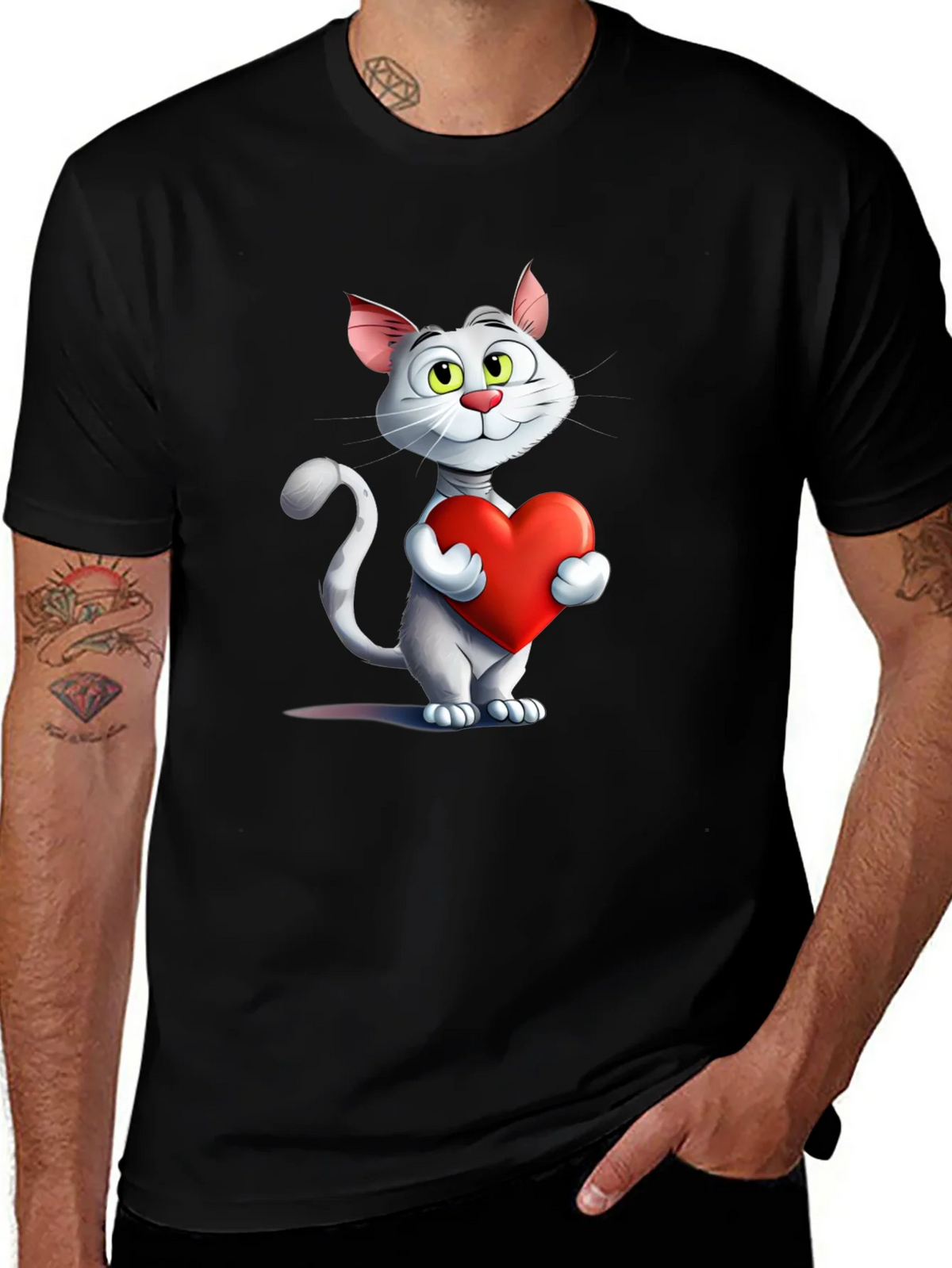 Cute Cat Holding Heart Graphic T-Shirt product image 1