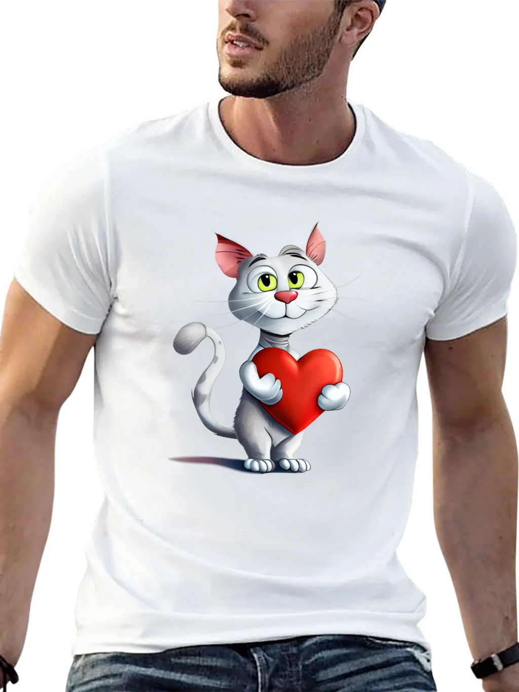 Cute Cat Holding Heart Graphic T-Shirt product image 12