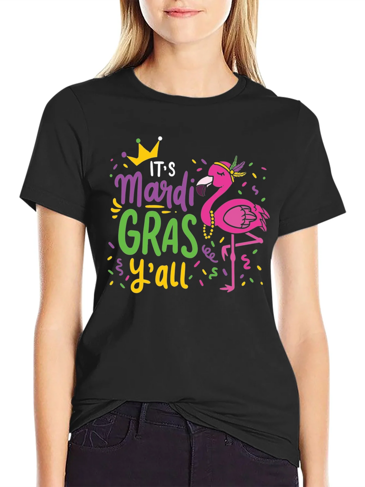 Mardi Gras Flamingo Graphic T-Shirt product image 2