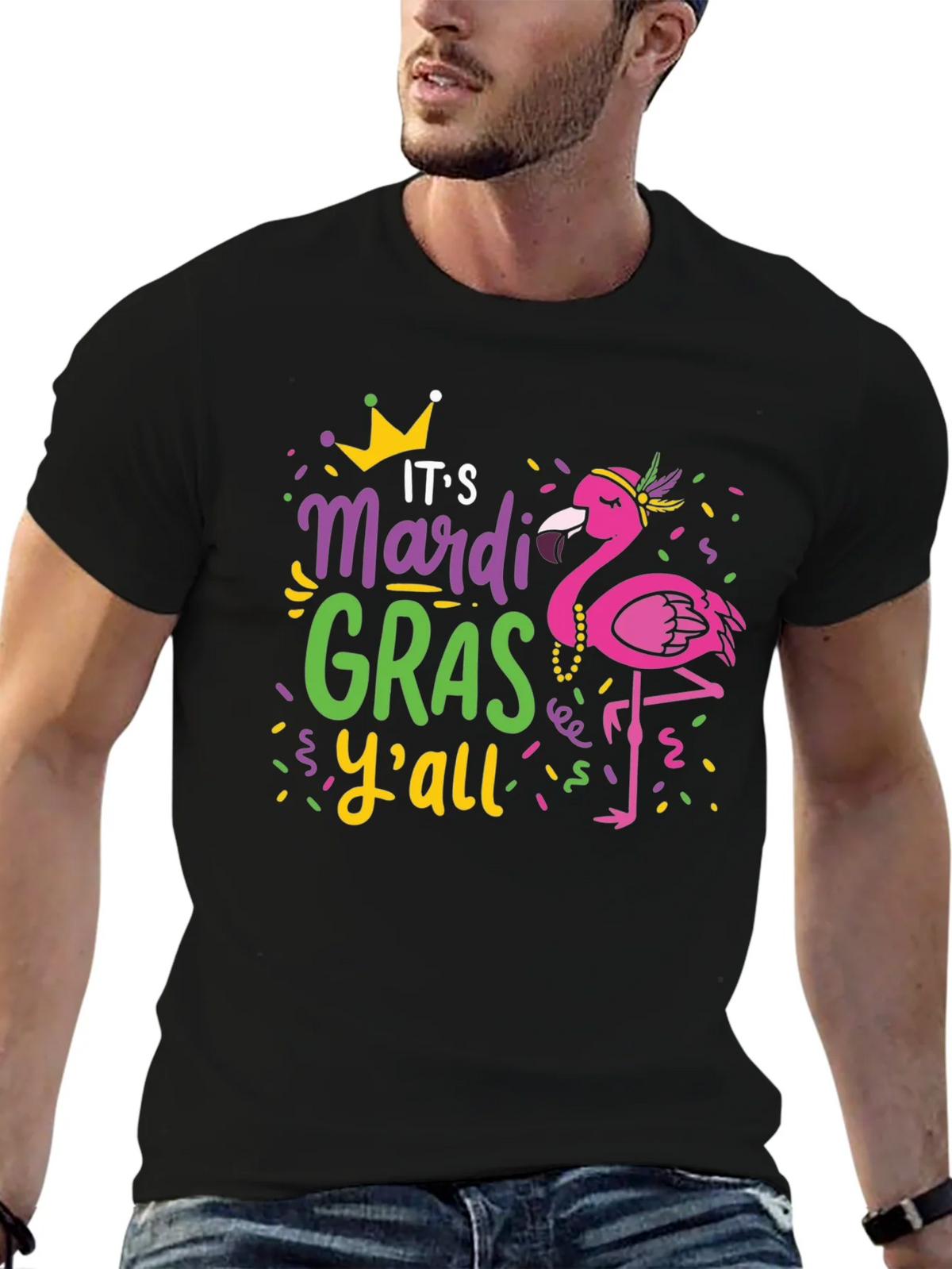 Mardi Gras Flamingo Graphic T-Shirt product image 6