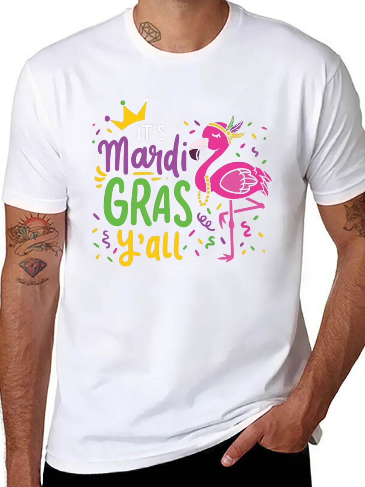 Mardi Gras Flamingo Graphic T-Shirt product image 7