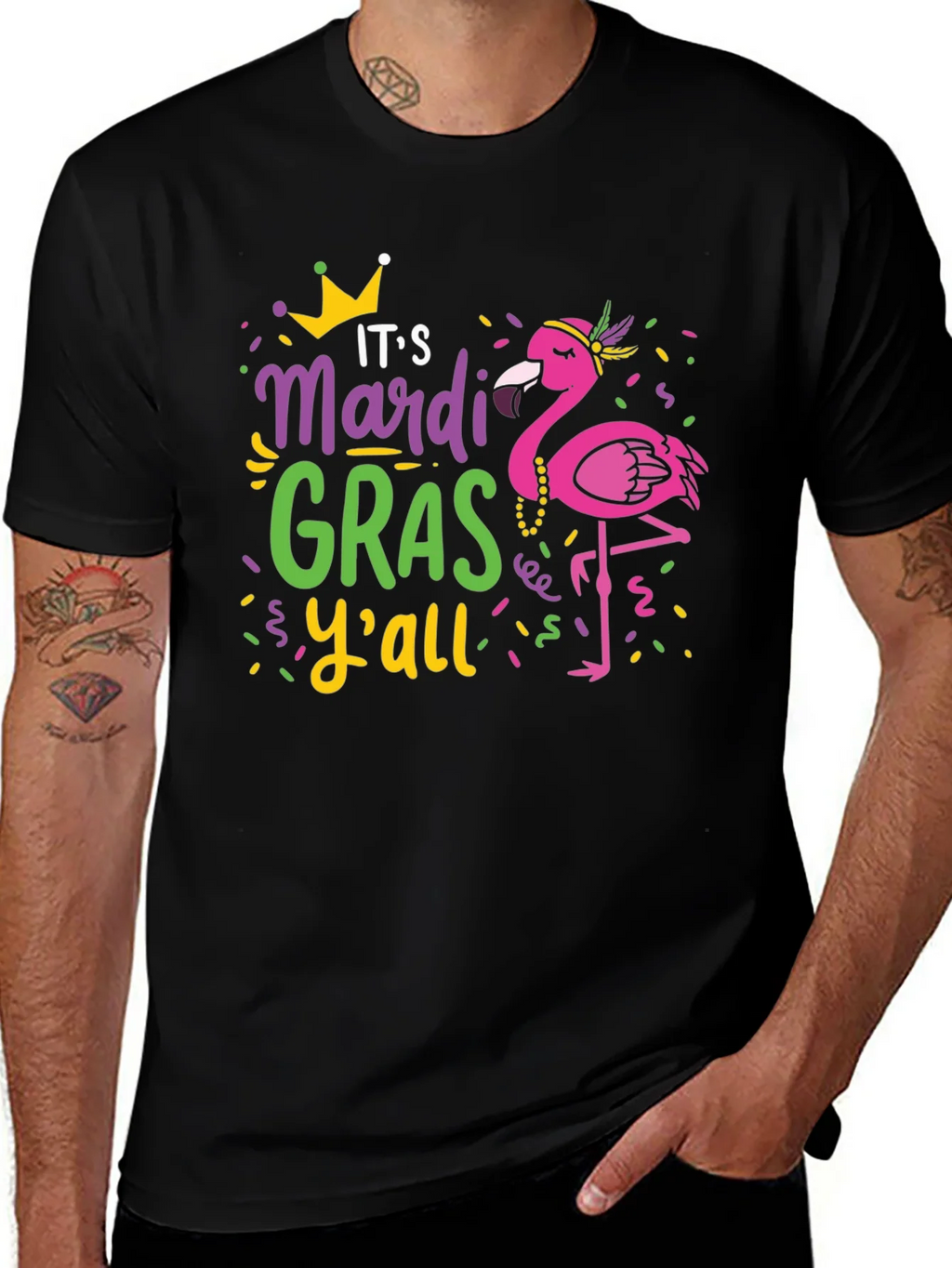 Mardi Gras Flamingo Graphic T-Shirt product image 1