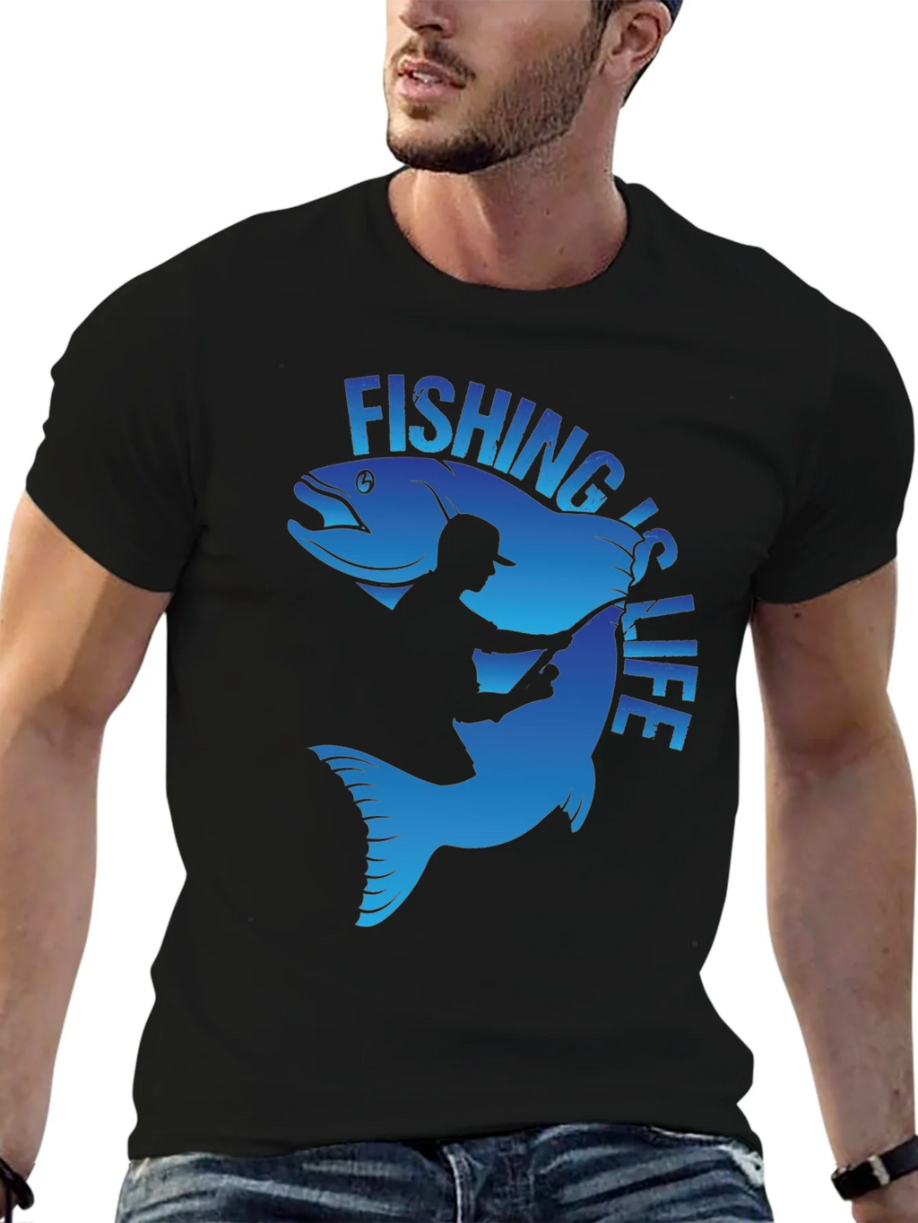 Fishing is Life Graphic T-Shirt - Black product image 6