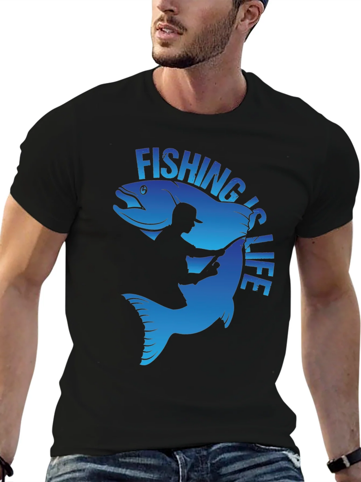 Fishing is Life Graphic T-Shirt - Black product image 6