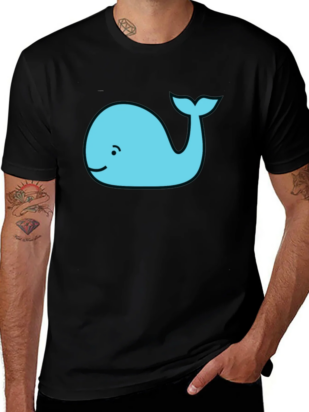 Cute Whale Graphic Tee - Black Cotton T-Shirt product image 1