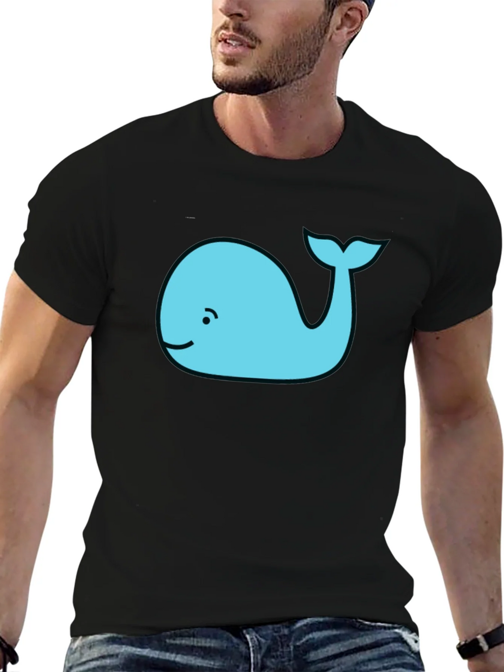 Cute Whale Graphic Tee - Black Cotton T-Shirt product image 6