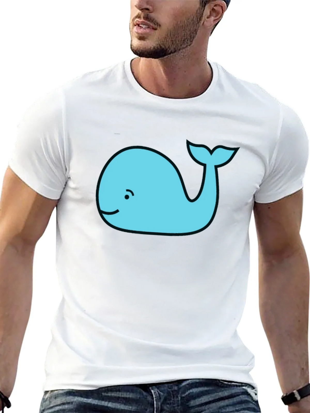 Cute Whale Graphic Tee - Black Cotton T-Shirt product image 12