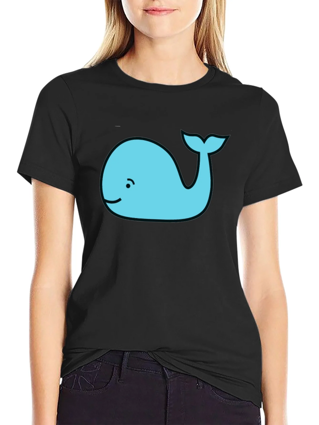 Cute Whale Graphic Tee - Black Cotton T-Shirt product image 2