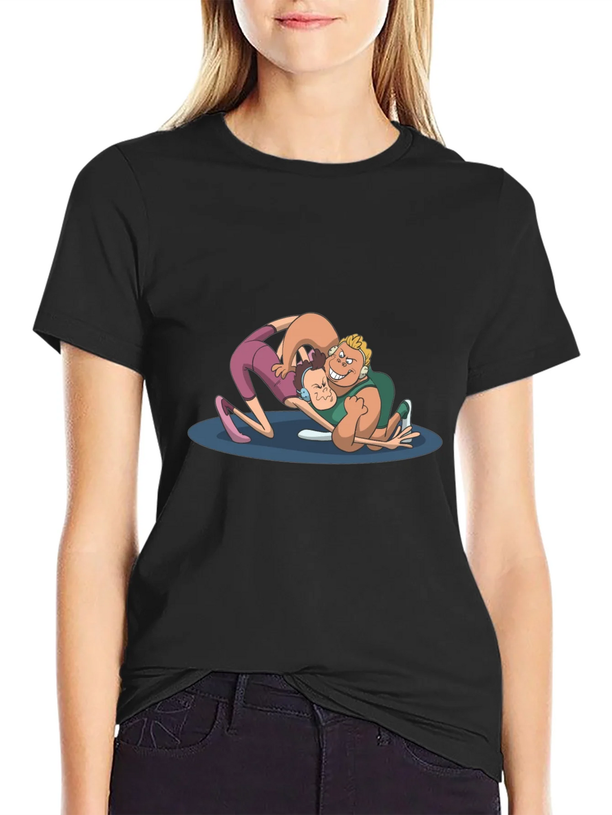 Wrestling Cartoon Graphic Black T-Shirt product image 2