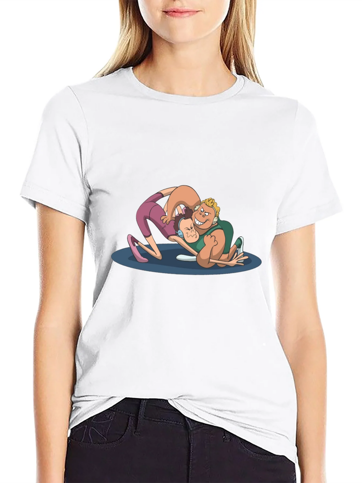 Wrestling Cartoon Graphic Black T-Shirt product image 7