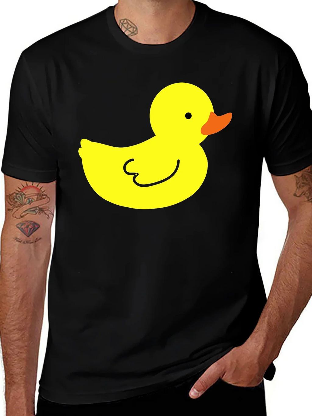 Black T-Shirt with Yellow Duck Graphic product image 1