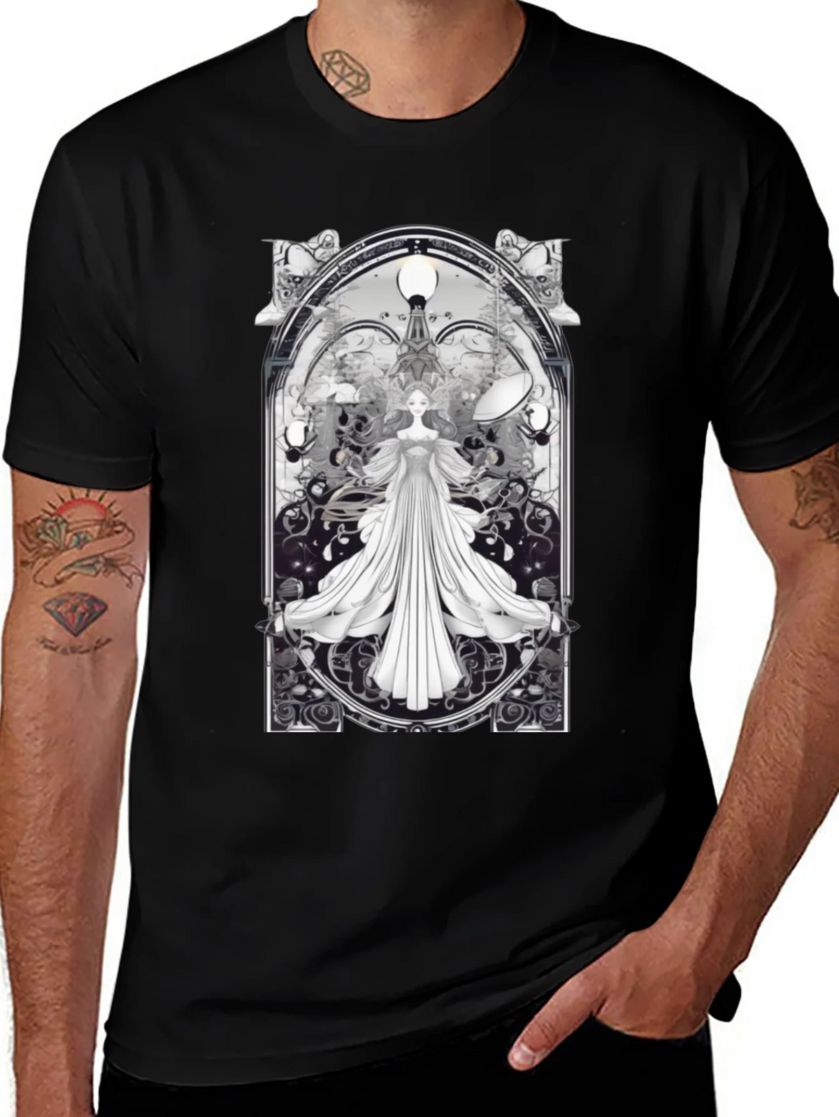 Art Nouveau Angel T-Shirt - Unique Gothic Design product image 1