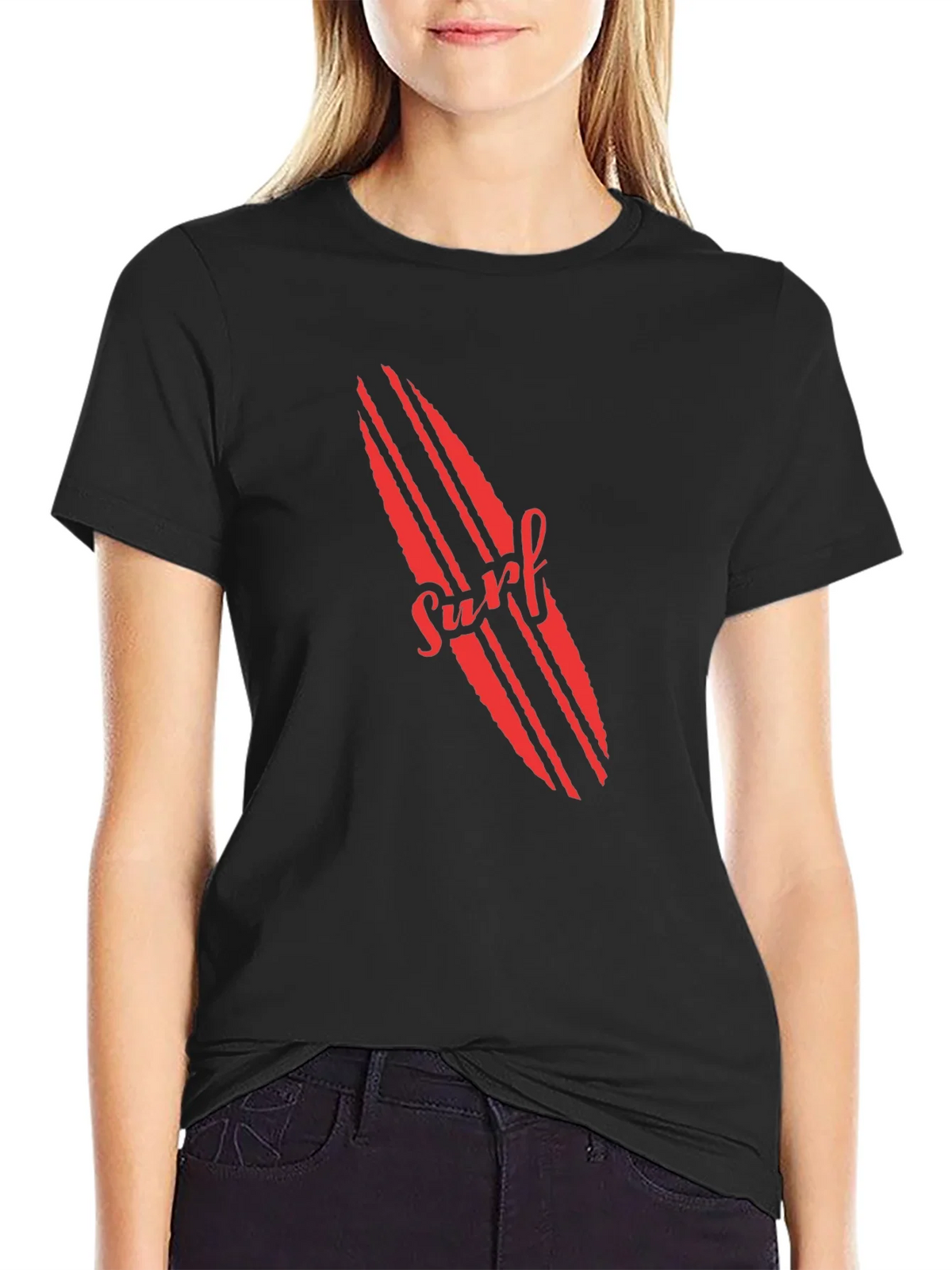 Surfboard Graphic Tee - Red Print on Black product image 2