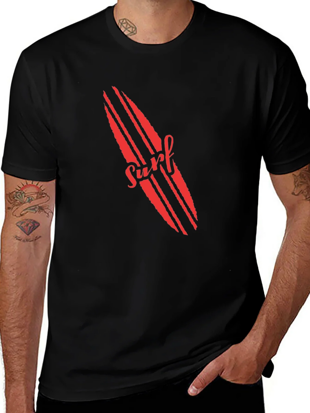 Surfboard Graphic Tee - Red Print on Black product image 1
