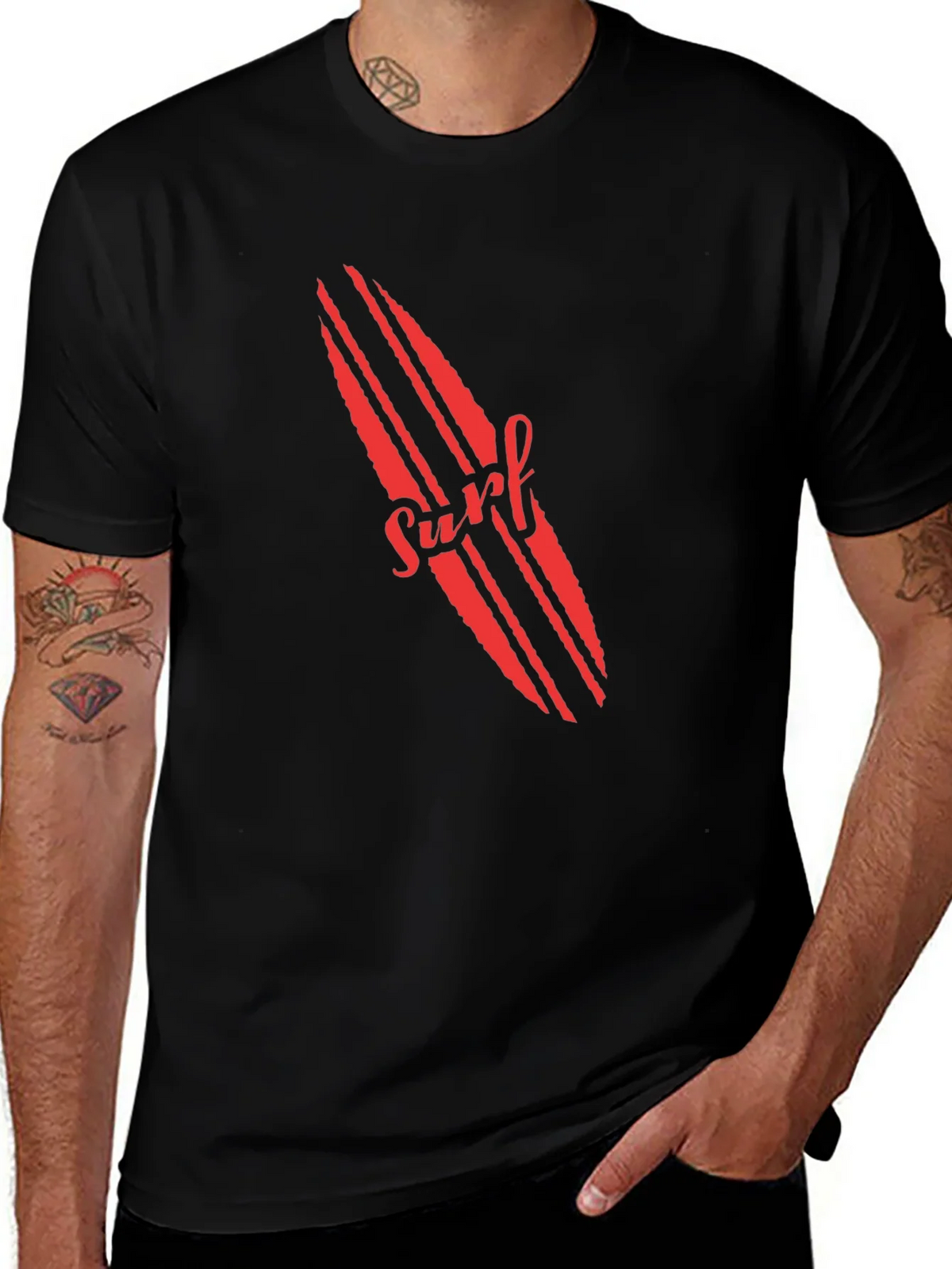 Surfboard Graphic Tee - Red Print on Black product image 1