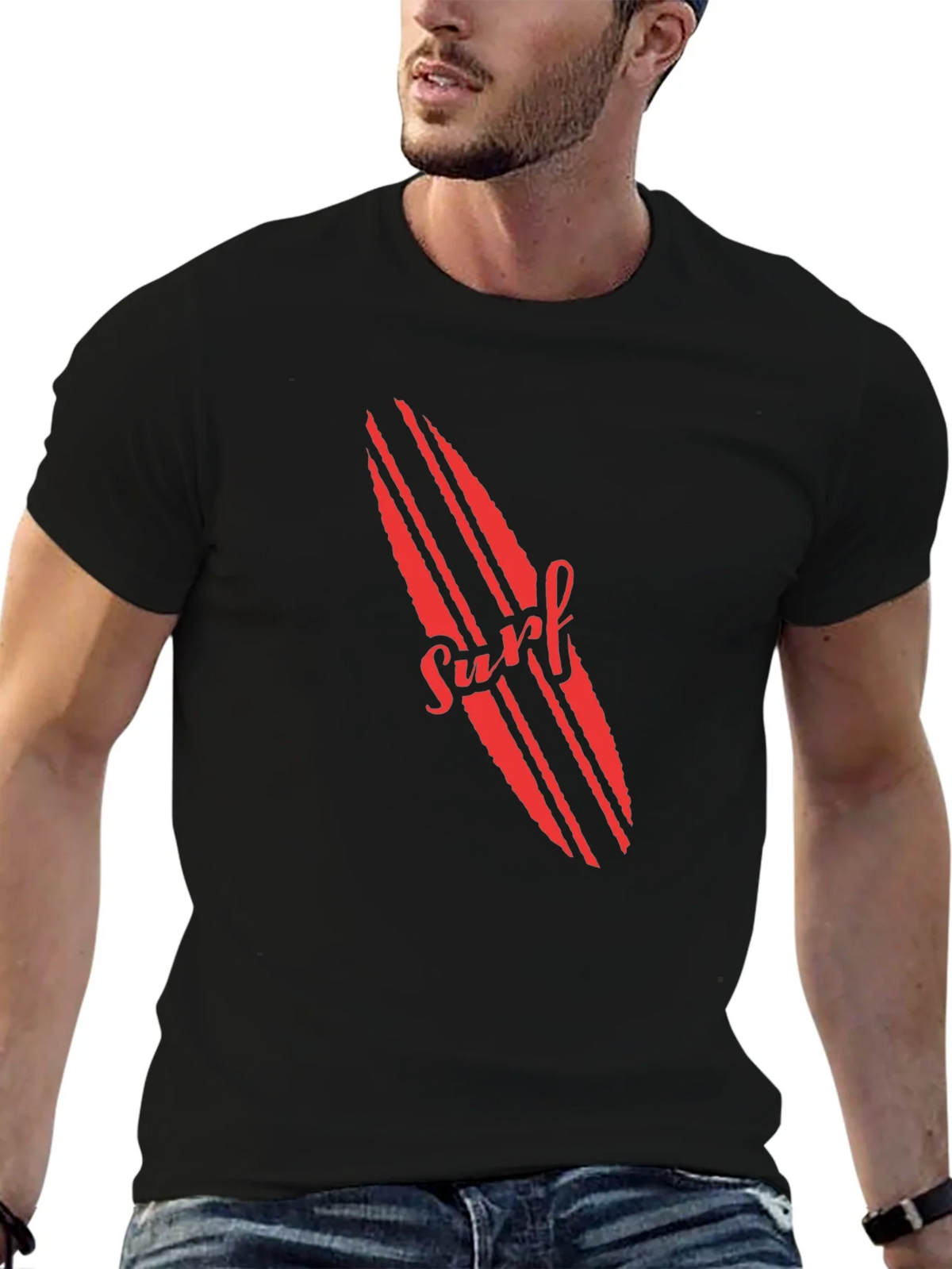 Surfboard Graphic Tee - Red Print on Black product image 6