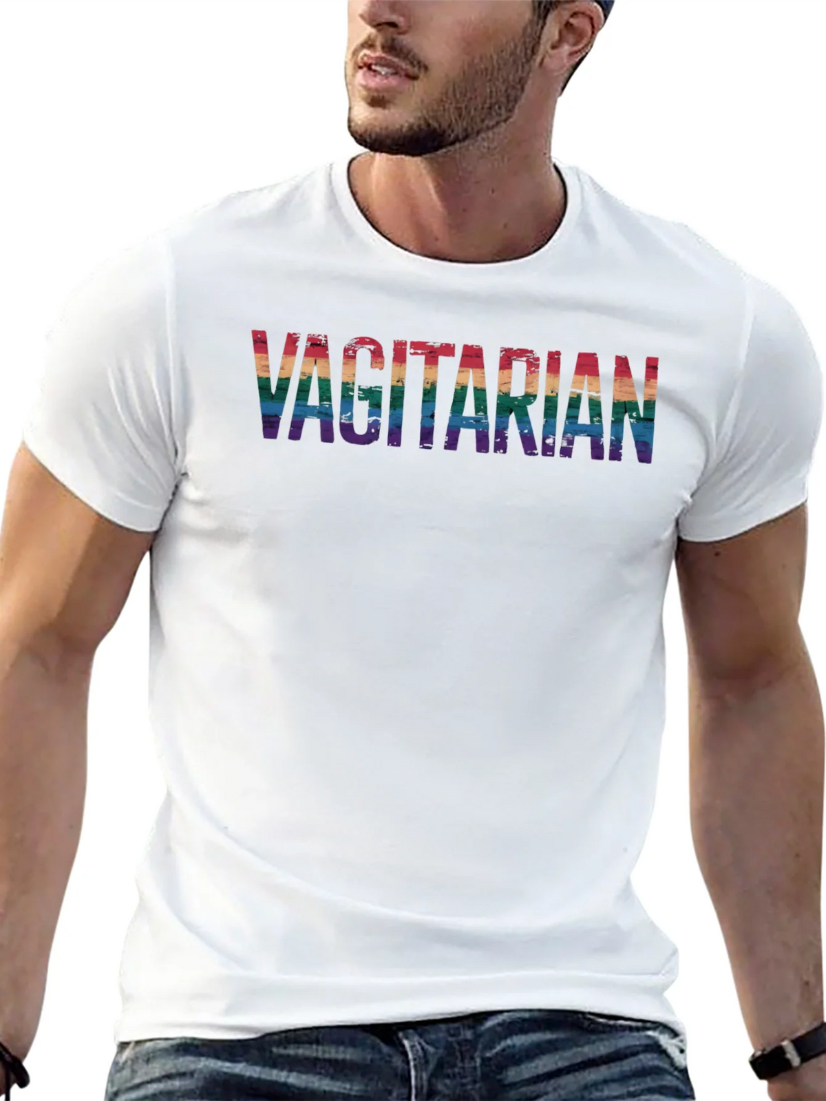 Vagitarian Pride Tee - Rainbow Letters Black Cotton product image 12
