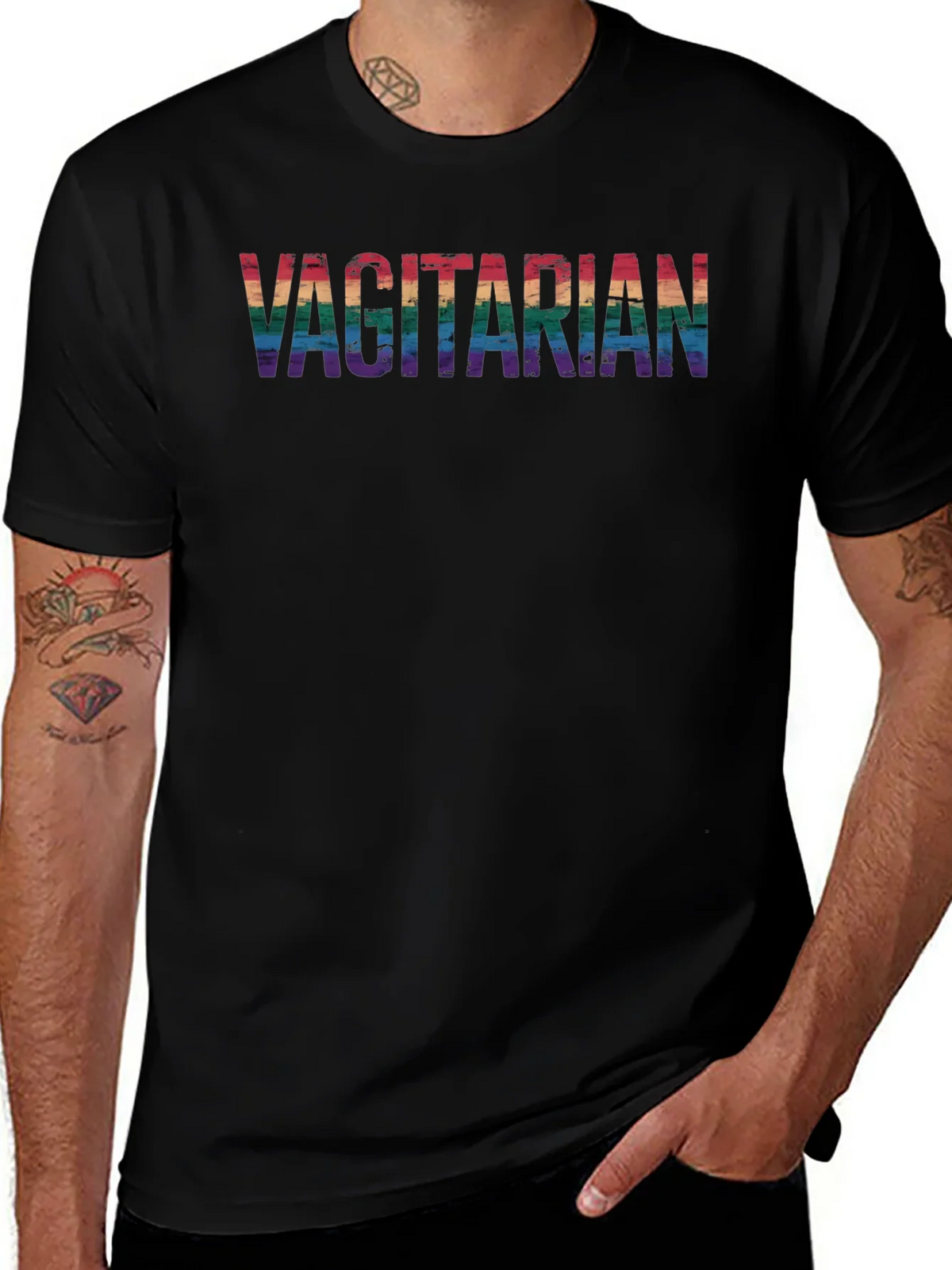 Vagitarian Pride Tee - Rainbow Letters Black Cotton product image 1