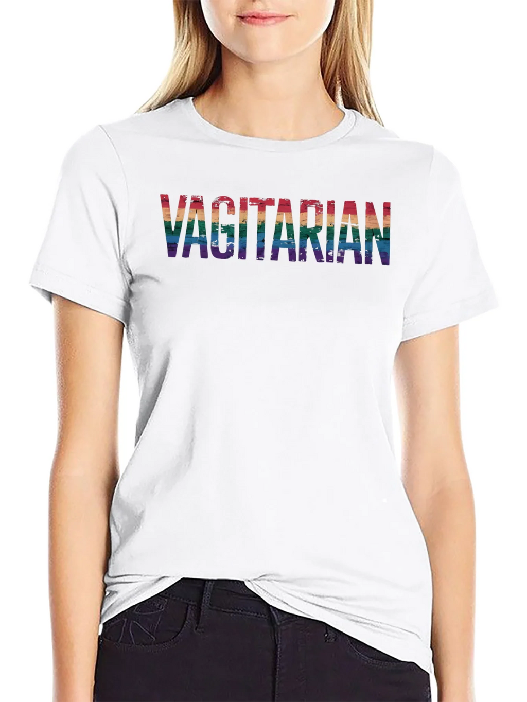 Vagitarian Pride Tee - Rainbow Letters Black Cotton product image 8