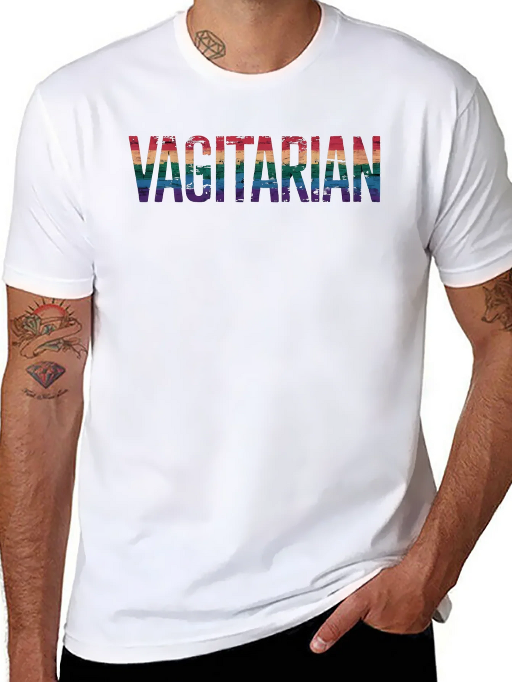Vagitarian Pride Tee - Rainbow Letters Black Cotton product image 7