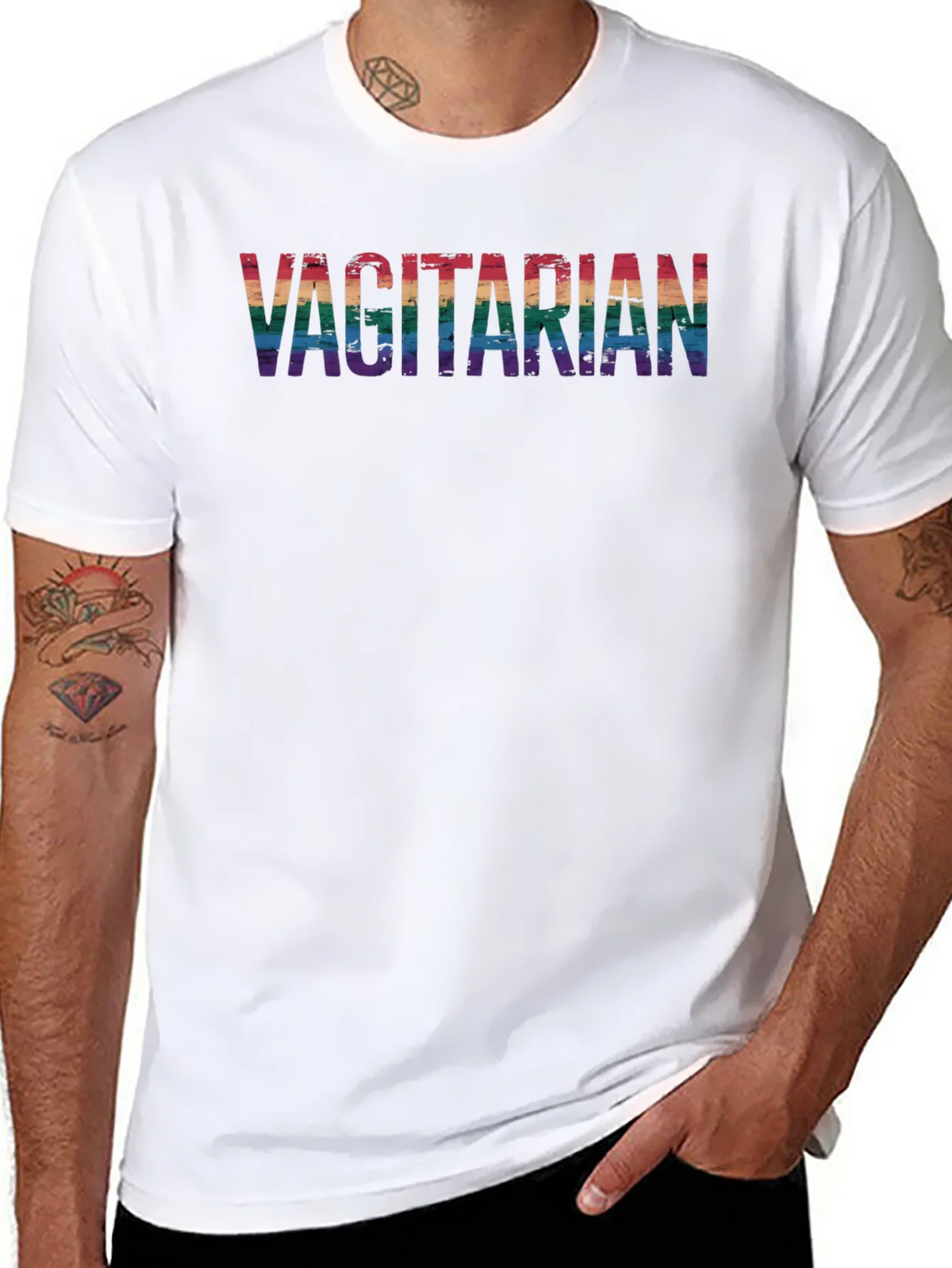 Vagitarian Pride Tee - Rainbow Letters Black Cotton product image 7