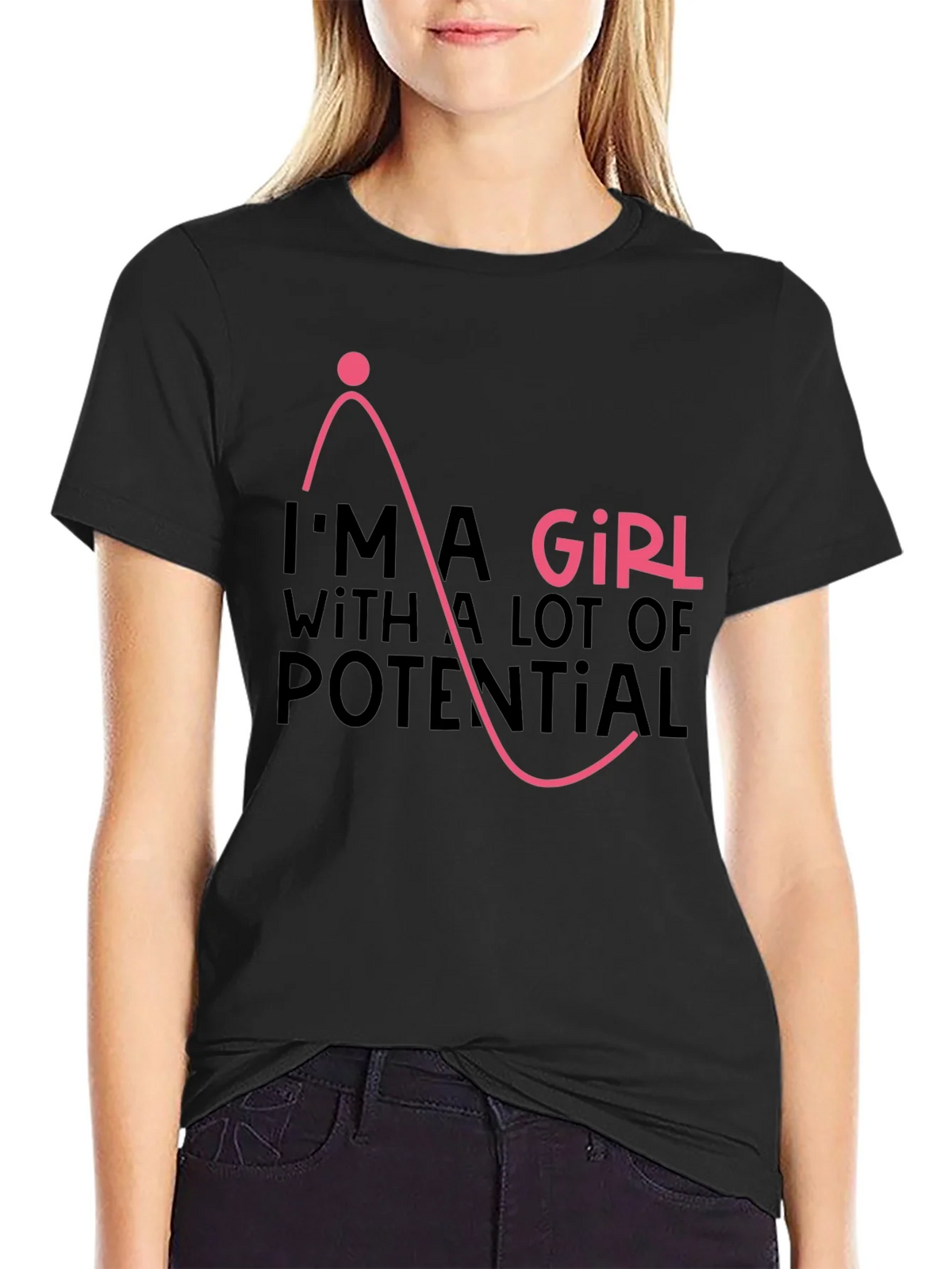 Im A Girl With A Lot Of Potential Black Graphic Tee product image 2