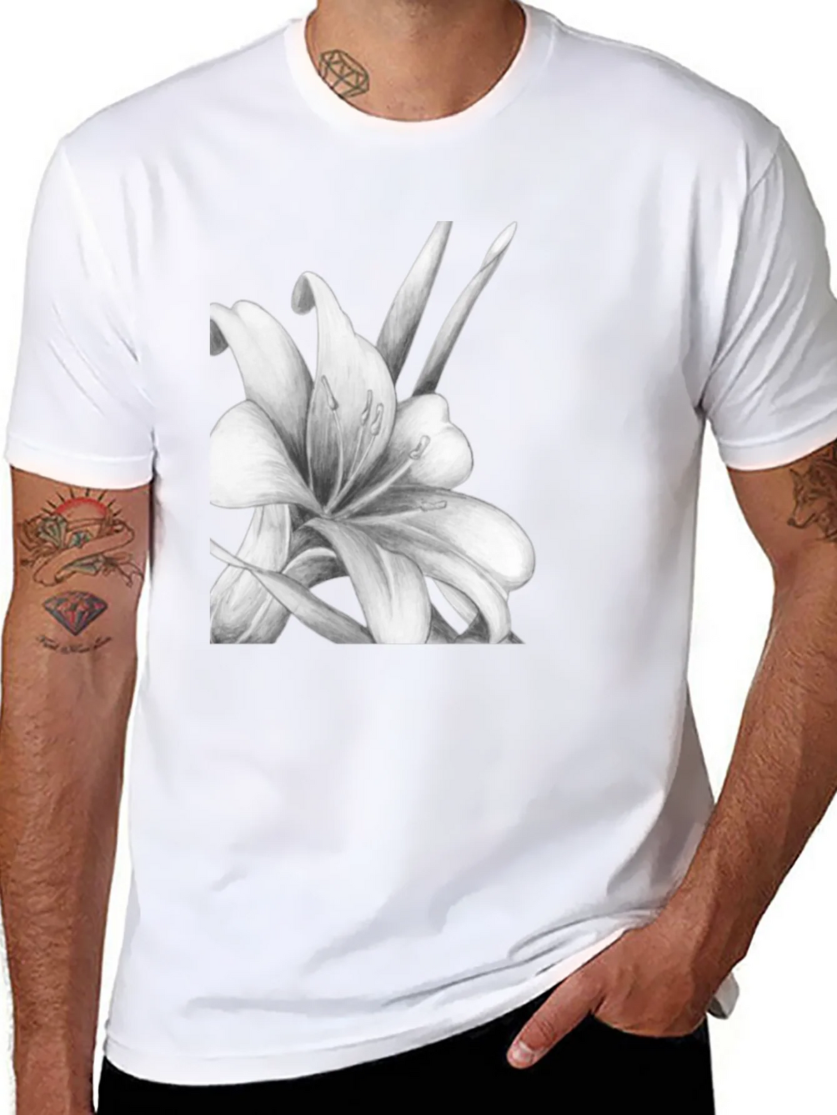 Elegant Lily Graphic Black T-Shirt product image 5