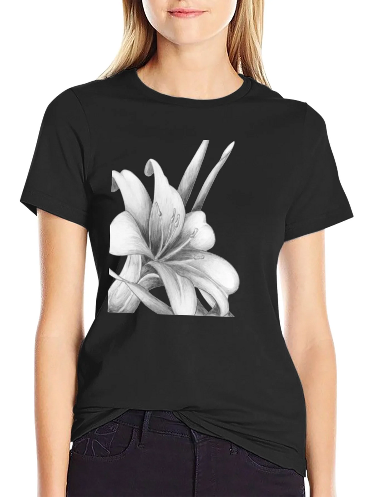 Elegant Lily Graphic Black T-Shirt product image 2