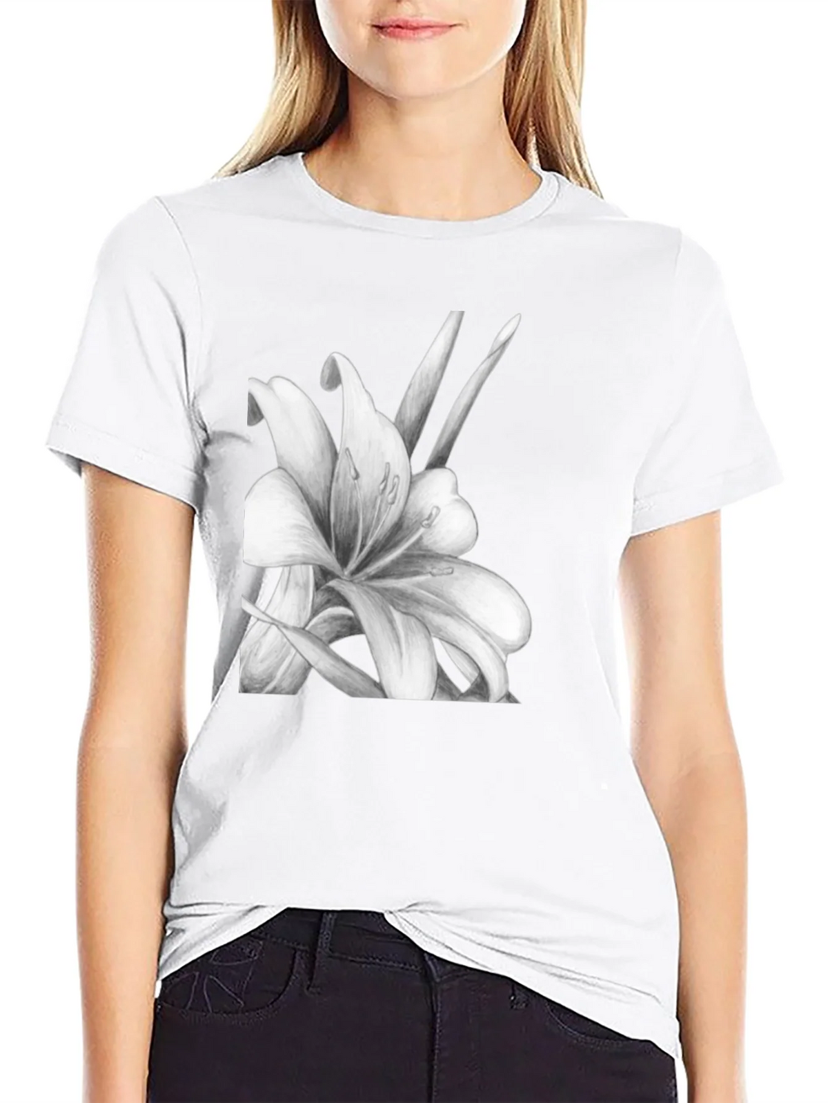 Elegant Lily Graphic Black T-Shirt product image 6