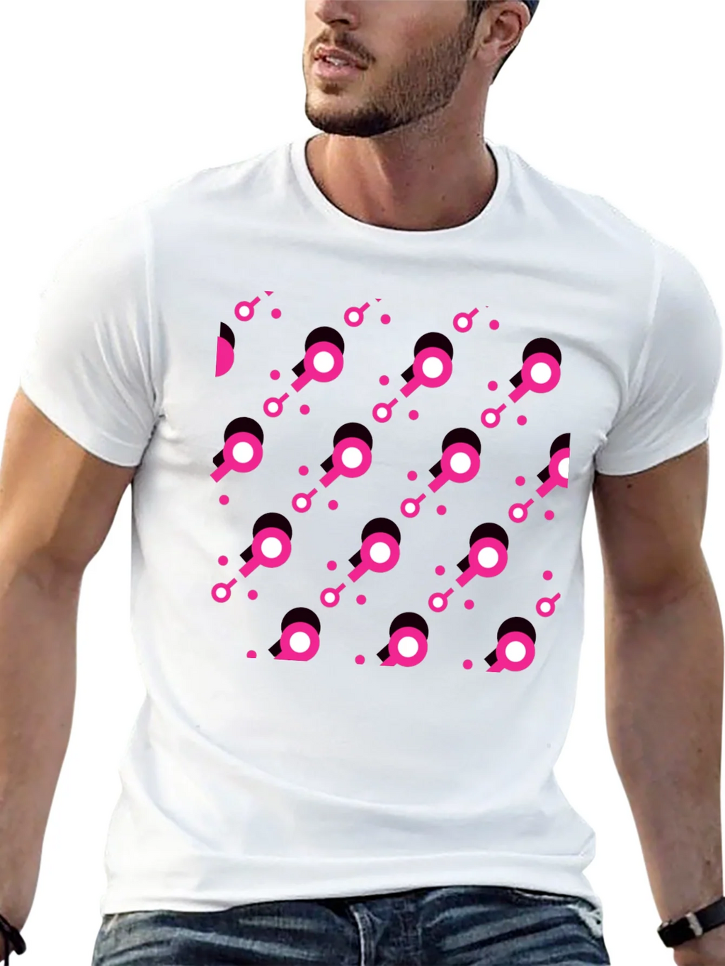 Modern Pink Pattern Black T-Shirt product image 11