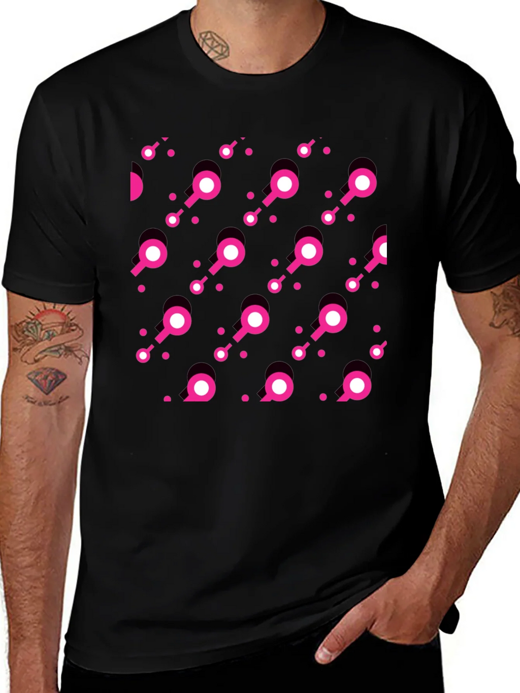 Modern Pink Pattern Black T-Shirt product image 1