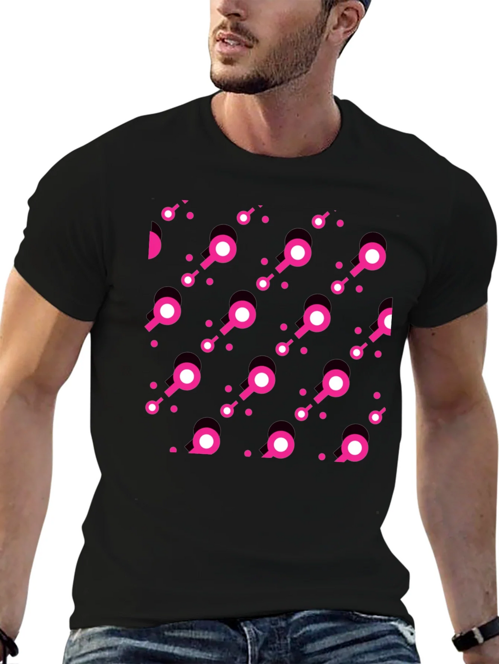 Modern Pink Pattern Black T-Shirt product image 6