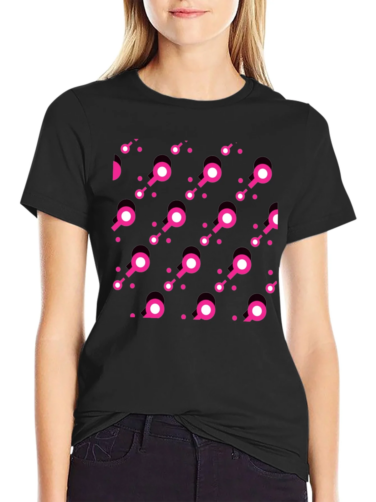 Modern Pink Pattern Black T-Shirt product image 2