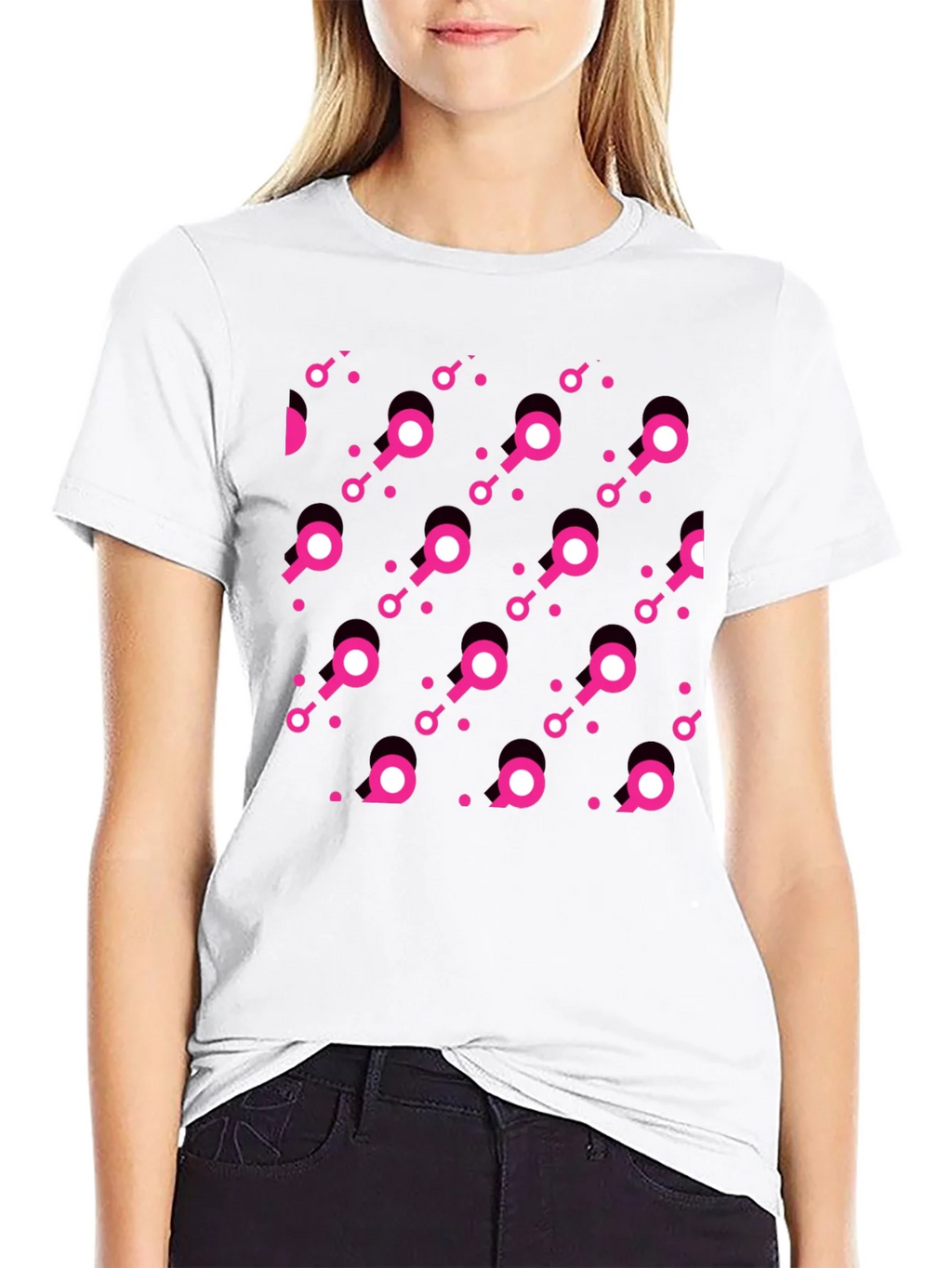 Modern Pink Pattern Black T-Shirt product image 8