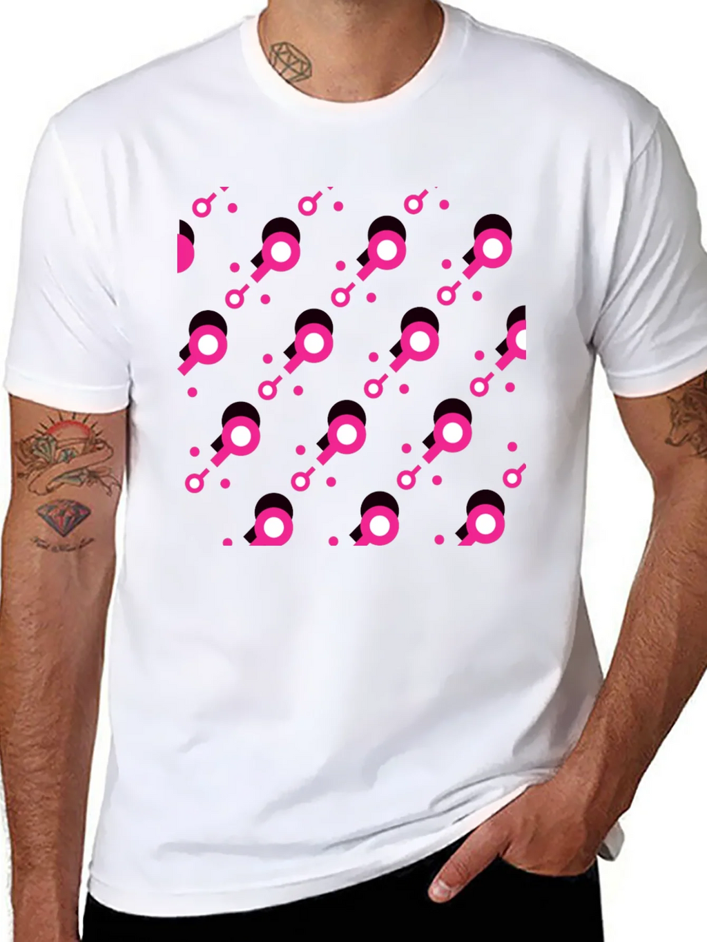 Modern Pink Pattern Black T-Shirt product image 7