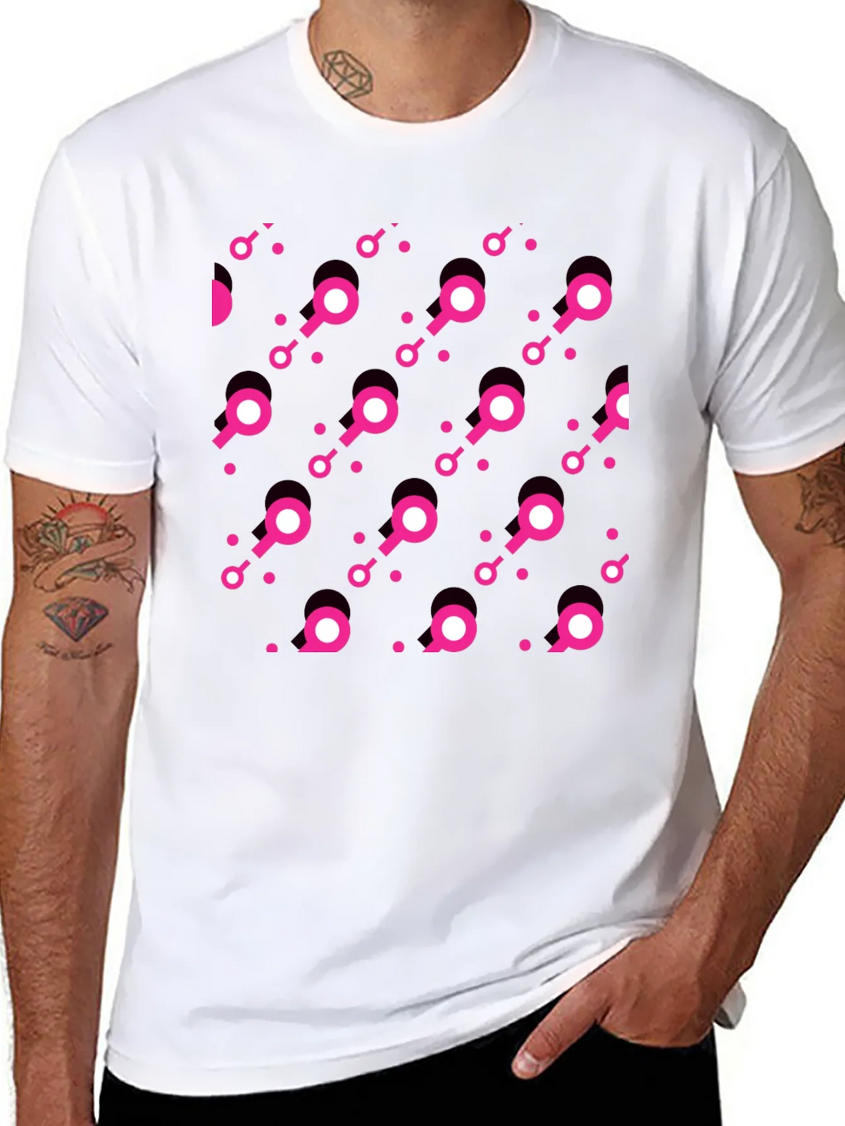 Modern Pink Pattern Black T-Shirt product image 7