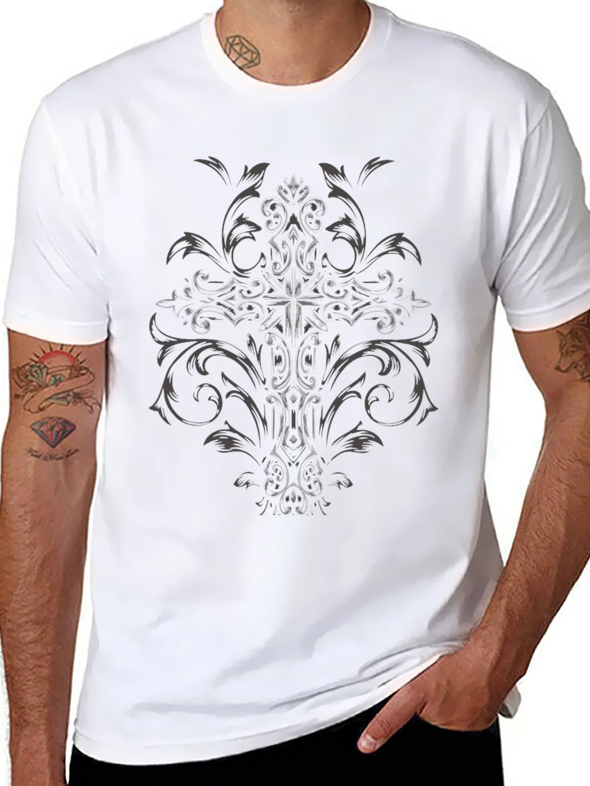 Ornate Cross Graphic Black T-Shirt product image 7