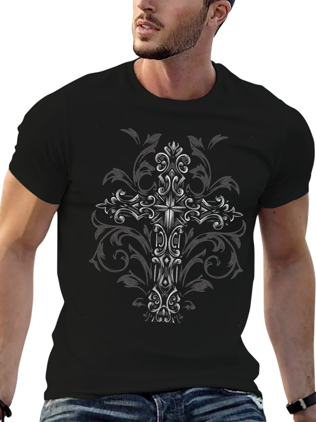 Ornate Cross Graphic Black T-Shirt product image 6