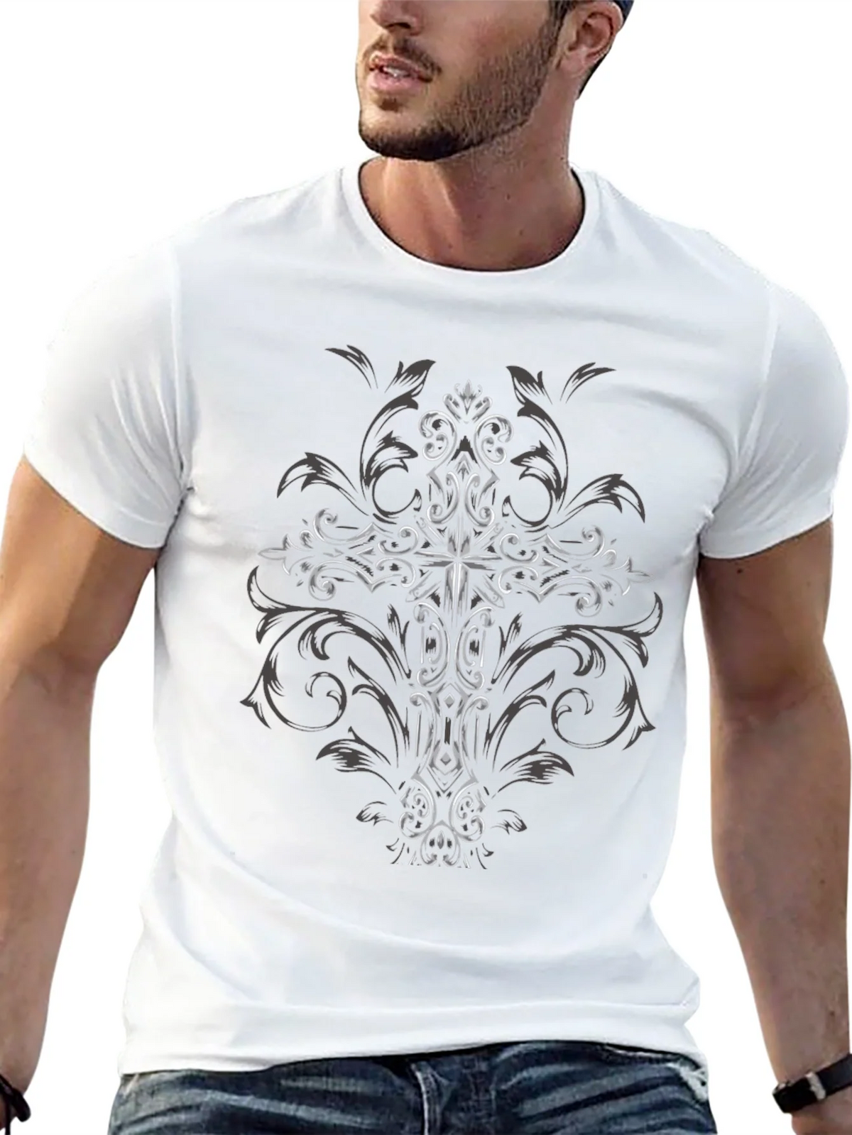 Ornate Cross Graphic Black T-Shirt product image 11