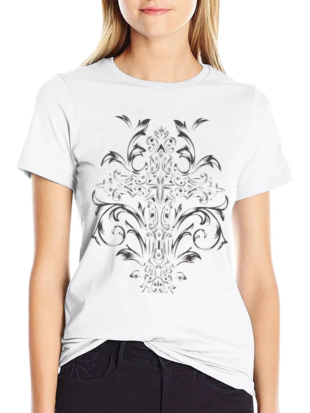 Ornate Cross Graphic Black T-Shirt product image 8
