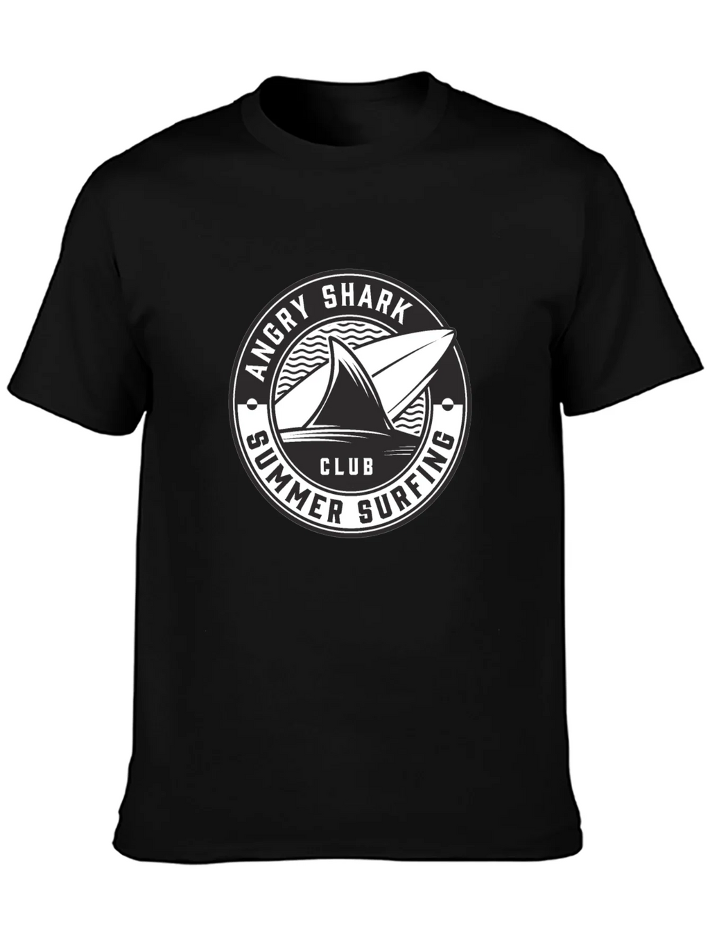 Angry Shark Summer Surfing Club Black T-Shirt product image 3
