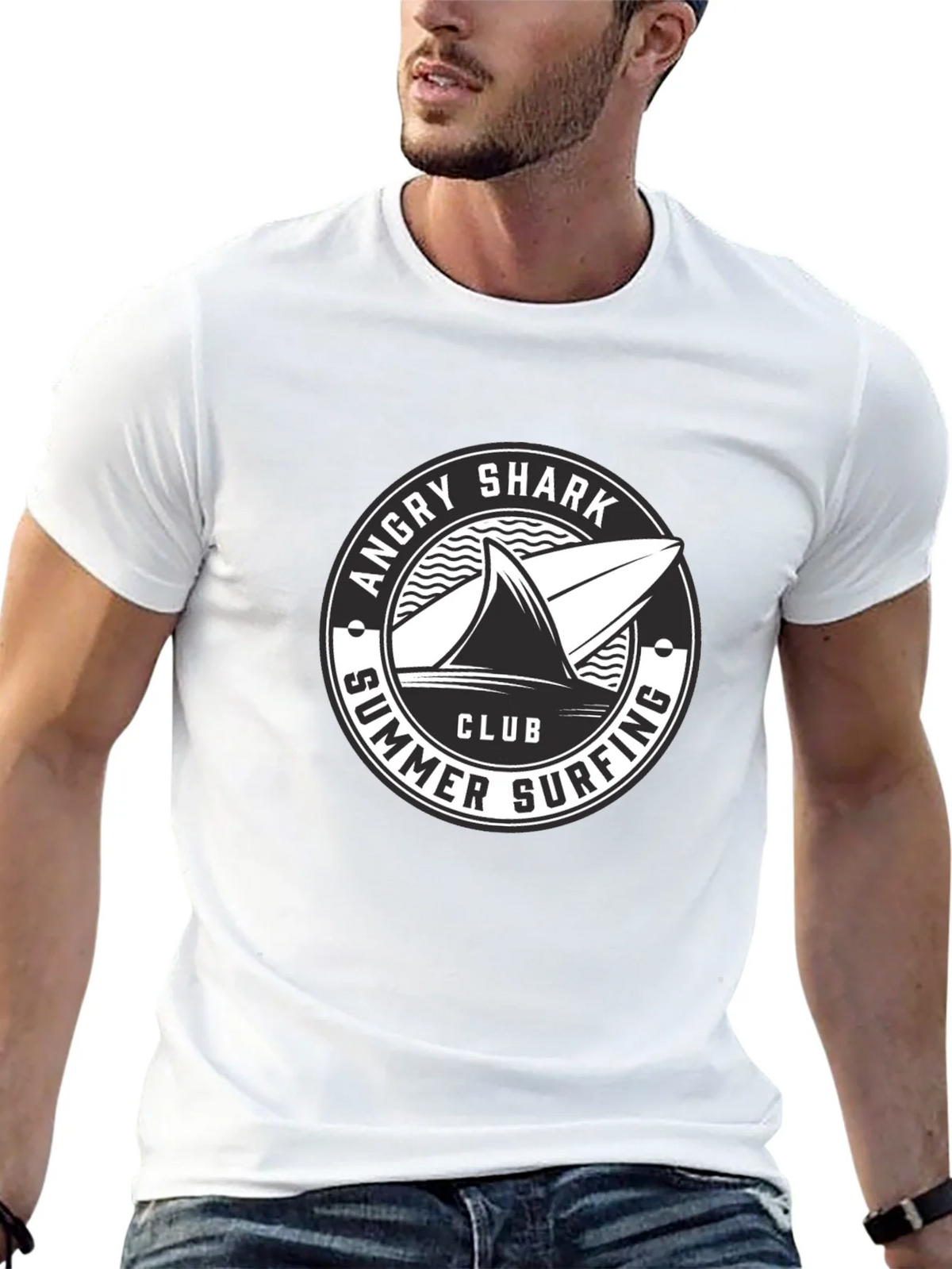 Angry Shark Summer Surfing Club Black T-Shirt product image 9